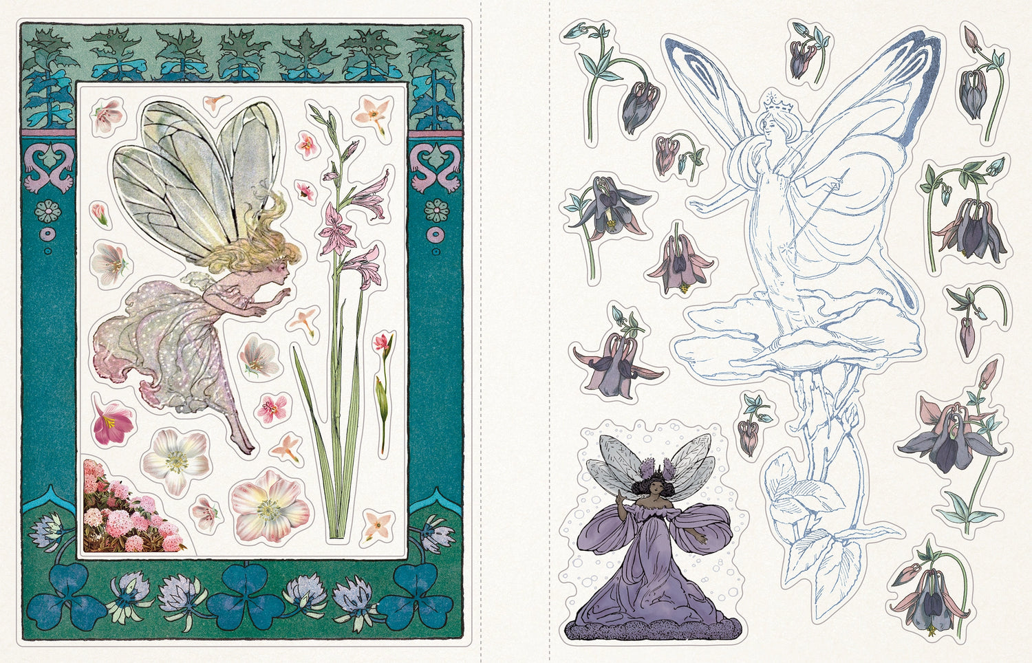 Wander into a magical world where fairies flit between wildflowers, midsummer maidens frolic in the moonlight, and whimsical woodland creatures wear top hats and toot trumpets. Invite enchantment and wonder into your life with this spellbinding sticker book, filled with fantastical curated images from the best-selling Sticker Emporium collection, Woodlandia.
This stunning sticker book contains more than 500 stickers with beautiful vintage fantasy and naturalist illustrations from the Gilded Age through the 