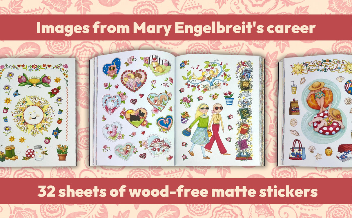 Unleash your creativity as you recreate beloved art and quotes from the Mary Engelbreit collection. This adult book book isn't just about stickers—it's a meditative experience that offers relaxation, focus, and creative stimulation. This sticker book contains more than 500 stickers with beautiful images from Mary Engelbreit's expansive career. It also includes 32 sheets of wood-free matte stickers, excellent for scrapbooking and using on any paper craft activity, as well as 72 pages of colorful patterned pa