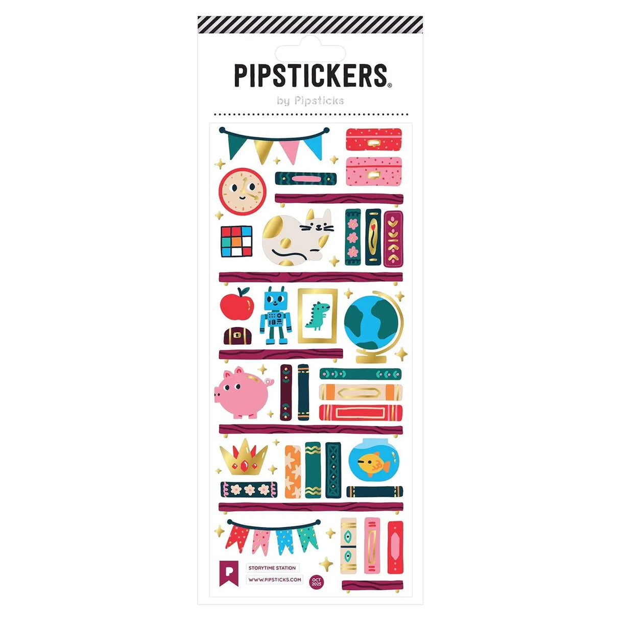 PipStickers are the PERFECT gift for the sticker lover in your life - even if it's you! These unique PVC designs with gold foil accents come on a clear backing and cannot be found anywhere else.

Includes one 3" x 7" sheet of Storytime Station PipStickers and includes the Pipsticks manifesto.