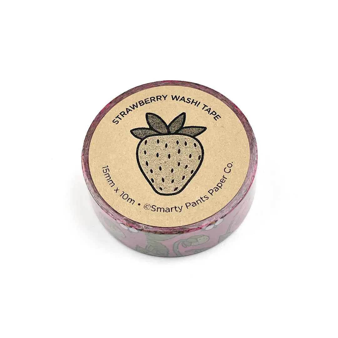 Strawberry vines pattern washi tape.

Each roll is 15mm X 10m
Acid-free
Original Smarty Pants design
Individually shrink wrapped
Kraft label on top displays pattern of tape
White label on bottom with product information