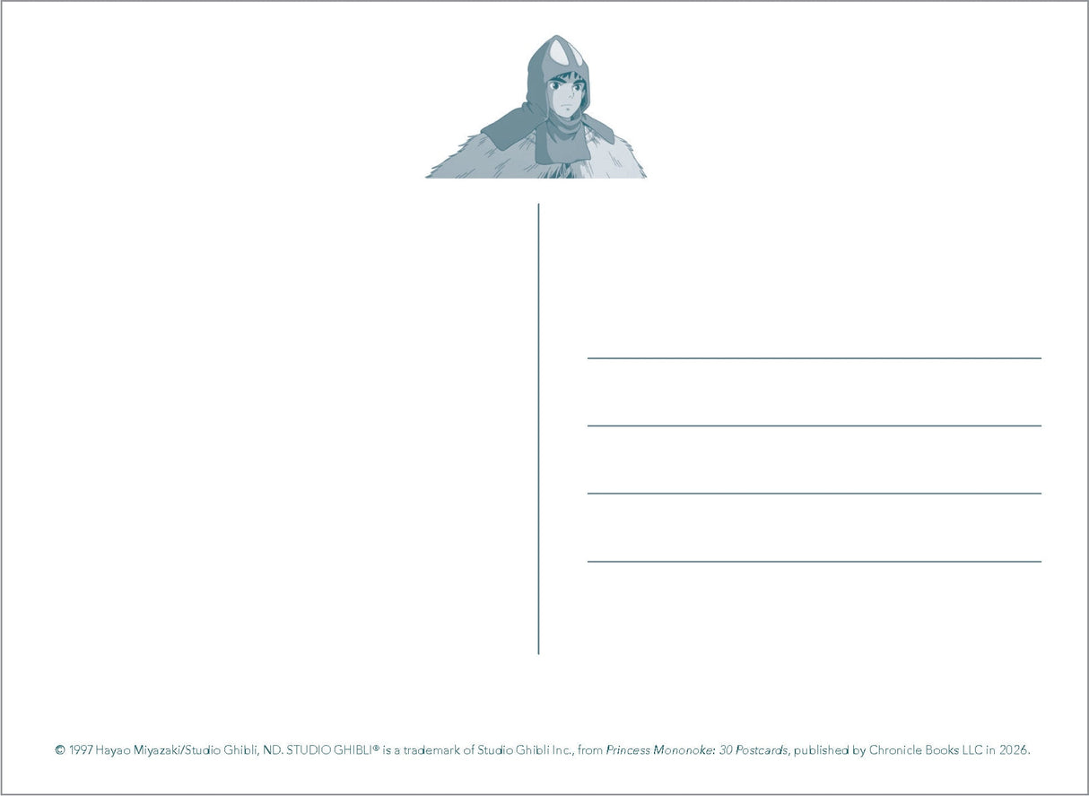 Embark on an exhilarating journey into Studio Ghibli’s historical fantasy film Princess Mononoke, the story of a cursed warrior, a young girl, and their pursuit to restore balance between humanity and nature, with this collection of postcards to keep or send.

Featuring 30 final frames from the film—all hand-drawn and gorgeously detailed—this postcard collection celebrates director Hayao Miyazaki’s epic masterpiece.

&nbsp;© 1997 Hayao Miyazaki/Studio Ghibli, ND

LUXE POSTCARD SET: This collectible package 