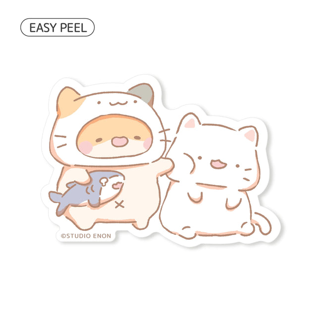 Muffinmaru discovered the perfect way to enhance his bond his cat friend—becoming a cat. The matte coating on this sticker gives it a premium soft touch and the backing paper is cut for an easy peeling experience.

Dimensions:&nbsp; 2.7” x 1.9” (6.8cm x 4.9cm)
Material: PP
Waterproof
Quantity: 1 sticker