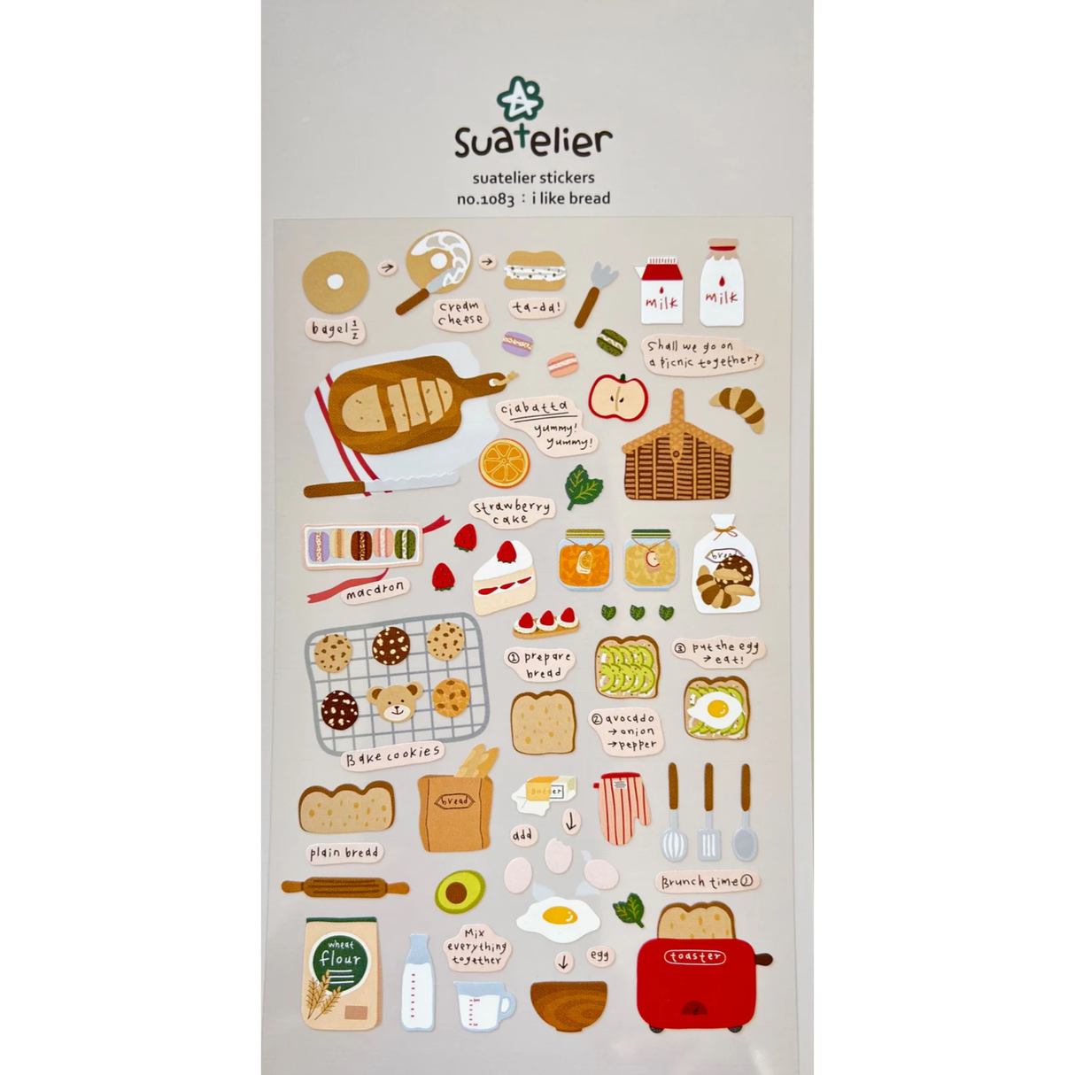 Celebrate the simple joy of fresh‑baked goodness with the I Like Bread sticker sheet from Suatelier. This sticker sheet is filled with adorable illustrations of loaves, pastries, and cozy bakery moments. Known for their soft colors and playful aesthetic, Suatelier stickers add an instant dose of warmth and whimsy wherever you place them.

Package measures approx. 8" x 3.5"
Includes 1 sticker sheet