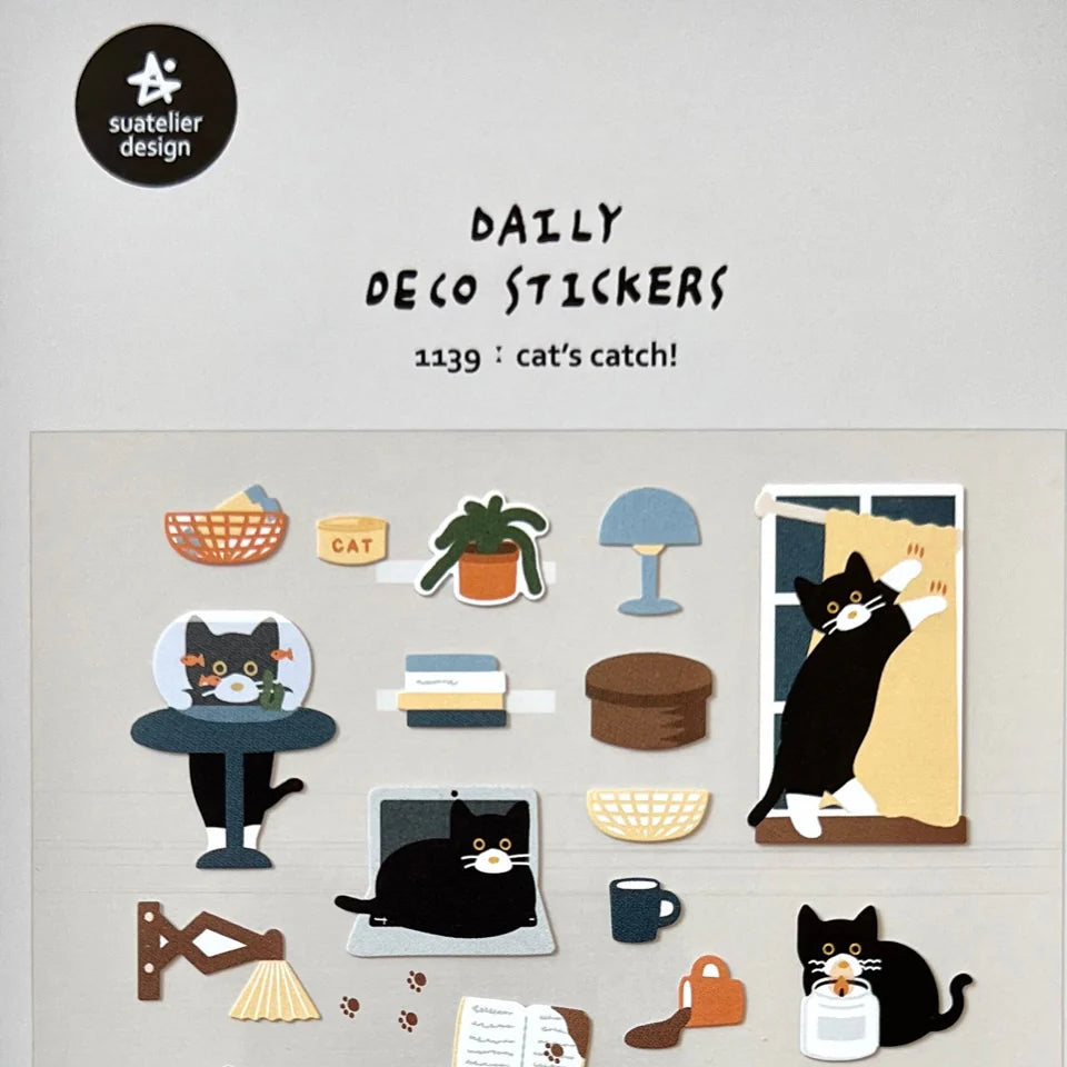 This adorable sheet features curious cats, their daily antics, and the little treasures they discover—perfect for cat lovers and stationery fans alike. Known for their soft colors and playful aesthetic, Suatelier stickers add an instant dose of warmth and whimsy wherever you place them.

• This package includes 1&nbsp;sheet of sticker
• Package measures approx. 8" x 3.5"