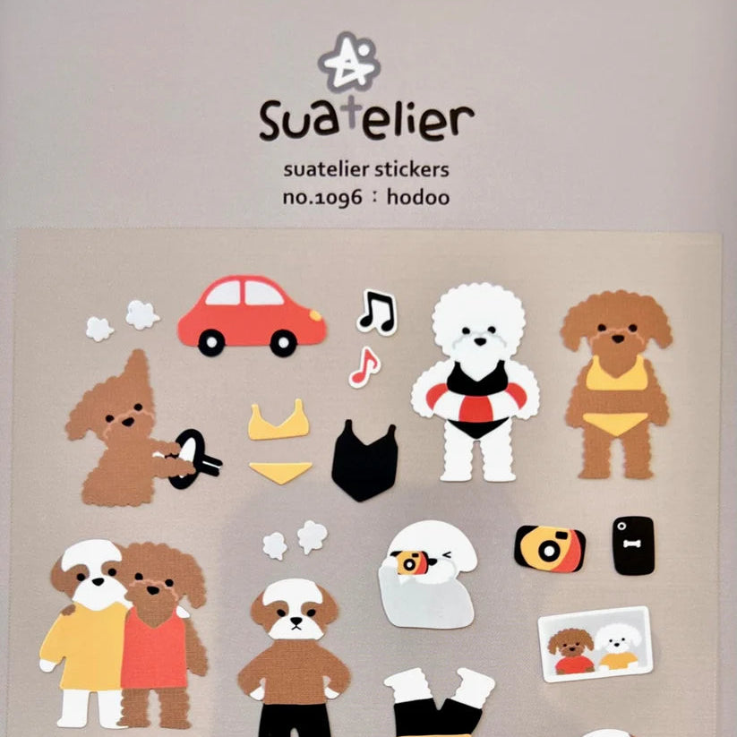 Meet Hodoo, the adorable pup ready to brighten your journal, planner, or happy mail. This Suatelier sticker sheet features playful puppy‑life illustrations that bring charm, warmth, and a touch of whimsy to any creative project.

• This package includes 1&nbsp;sheet of sticker
• Package measures approx. 8" x 3.5"
