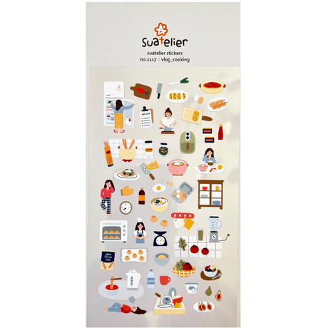 Bring cozy kitchen vibes to your journal, planner, or creative projects with this charming Suatelier sticker sheet. Designed with the warm, whimsical style Suatelier is loved for, this sheet captures everyday cooking moments—perfect for food lovers, vloggers, and anyone who enjoys documenting life’s simple pleasures.

• This package includes 1&nbsp;sheet of sticker
• Package measures approx. 8" x 3.5"