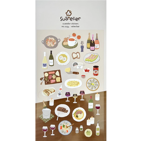 Bring a cozy, charming atmosphere to your planners, journals, and creative projects with the Suatelier “Wine Bar” Sticker Sheet. This beautifully illustrated set captures the warm, intimate feel of a night out. Suatelier’s signature soft colors and minimalist illustrations make this sheet an easy match for any stationery style.

• This package includes 1&nbsp;sheet of sticker
• Package measures approx. 8" x 3.5"