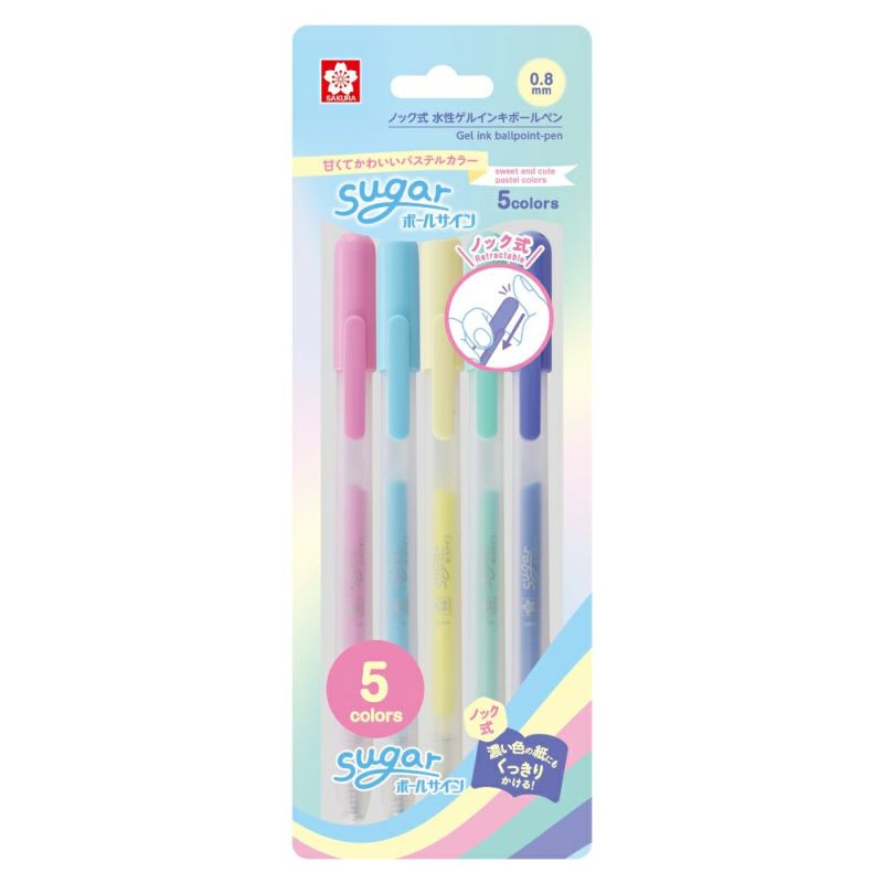 A gel ink ballpoint pen with a fluffy and bright pastel color. It can be drawn on a wide range of colors. The thick ball diameter of 0.8mm makes it easy for children to handle, and the text and illustrations are easy to see clearly. The sweet and cute colors are perfect for writing letters, notebooks, profile books, etc.!&nbsp;

0.8mm&nbsp;
5 pens included
Retractable&nbsp;