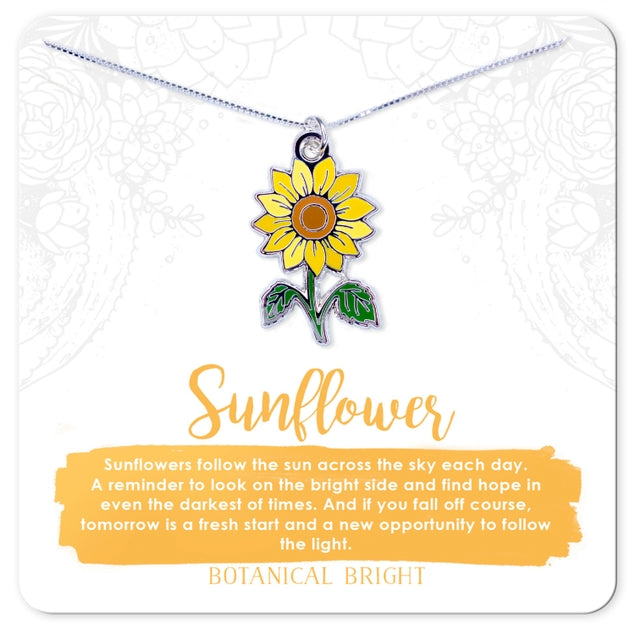 Sunflower Charm Necklace Silver Plated