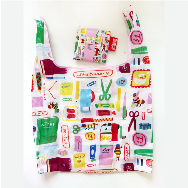 Stationery Store Day 2026

Polyester foldable tote with art by Karen Schipper

Bag is 14.25" W x 3.25" D x 22.5" H with a 6.7" handle drop.
Folds into pouch appx 4.25".
Pink trim and cute SSD tag!