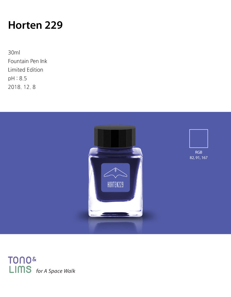 Horten 229 is part of the Remastered Limited Edition collection, designed to enhance the original shades of the inks with new and improved formulas. The Remastered Limited Edition collection brings out a great sense of depth to the colors of the inks while still keeping its original appeal, resulting in a more evolved performance.

30ml
