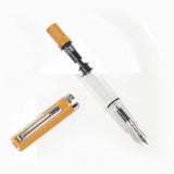 TWSBI ECO Bahama Yellow fountain pen uncapped, showing stainless steel nib.