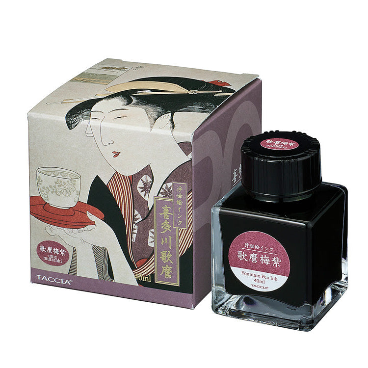 Our product Ukiyo-e ink reproduce these colors and will expand your enjoyment of drawing with fountain pens. The 4 colors each are released as Hokusai, Sharaku, Hiroshige and Utamaro collection.
All inks are made of safe raw materials and all colors were supervised by the color consultant in Japan. These ink collections were also produced by the stationery expert and manufactured by our factory.