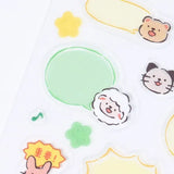 This sticker has a translucent and matte texture that blends in with the notebook.
It can be separated with perforations and carried as much as necessary.
The design features animals such as rabbits, sheep, and bears chatting about their plans and notes.


1 Sheet included
165× 90mm
Transparent seal