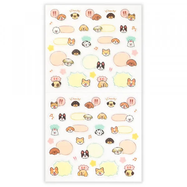 This sticker has a translucent and matte texture that blends in with the notebook.
It can be separated with perforations and carried as much as necessary.
The design is of dogs chatting about their appointments and notes.


1 Sheet included
165× 90mm
Transparent seal