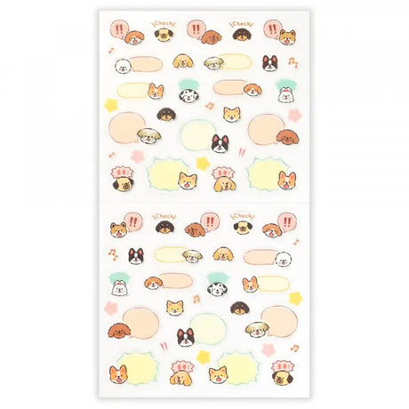 This sticker has a translucent and matte texture that blends in with the notebook.
It can be separated with perforations and carried as much as necessary.
The design is of dogs chatting about their appointments and notes.


1 Sheet included
165× 90mm
Transparent seal