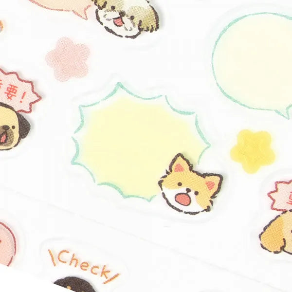 This sticker has a translucent and matte texture that blends in with the notebook.
It can be separated with perforations and carried as much as necessary.
The design is of dogs chatting about their appointments and notes.


1 Sheet included
165× 90mm
Transparent seal