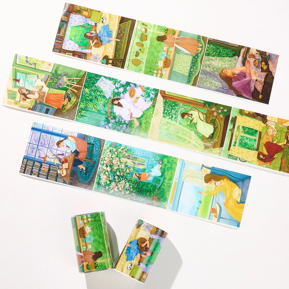 Bring the tranquility of a slow Sunday morning to your journal spreads with our Garden Daydreams Wide Tape. This stunning, extra-wide roll features continuous scenic paintings that capture the beauty of quiet, domestic moments.