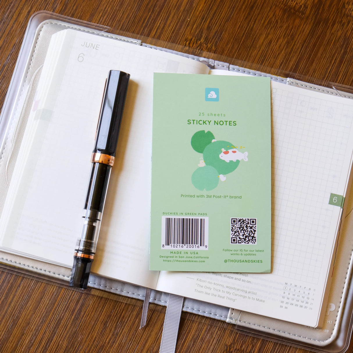 Full color sticky notes featuring a few ducks lounging in green pads

3x3 inches
25 sheets
Printed with 3M