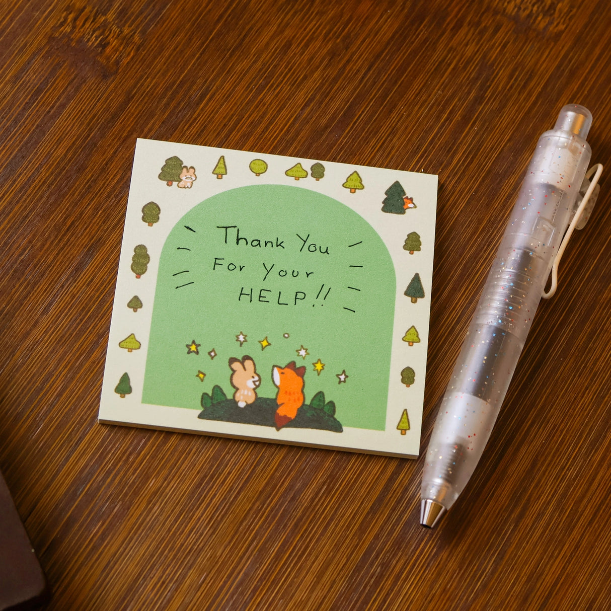Full color sticky notes featuring a heartwarming moment in the forest between a bunny and a fox

3x3 inches
25 sheets
Printed with 3M