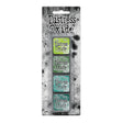 Tim Holtz Distress Mini Oxide Ink Pads are a collection of 1 x 1 cubes featuring water-reactive dye &amp; pigment ink fusion that creates an oxidized effect when sprayed with water. Like their larger counterpart, the Mini Oxide Ink Pads have a raised felt pad with fade resistant ink that coordinates with the full Distress palette of colors. Each ink pad is stackable. Use with stamps, stencils, and direct to surface.