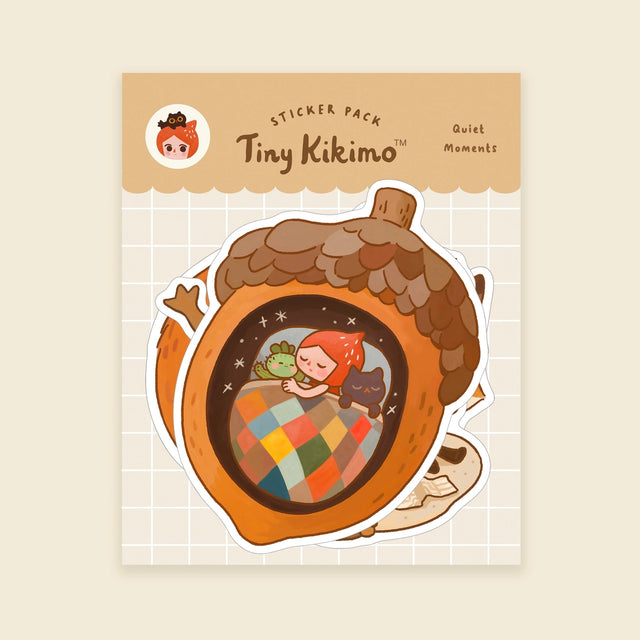 A whimsical set of 3 vinyl stickers featuring Tiny Kikimo and friends on their little adventures.