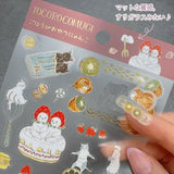A sticker sheet with cute cats diving into sweet desserts designed by Tokoro Komugi who is known for their soft style of illustration featuring animals! Perfect for decorating letters, notebooks, and more!