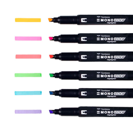 Dual tip highlighter with broad chisel tip and extra-fine bullet tip in one pen. Resin-coated tips and polymer-coated core prevent tip breakage or staining rulers, eliminating unwanted ink transfer. Protective plastic sleeve on chisel tip maintains shape even when using with metal rulers or stencils. Unique, vibrant colors are perfect for color-coding and decorating planners, journals, notebooks, and study guides. Fine tip works great for underlining text and writing margin notes. Fast-drying ink doesn’t sm