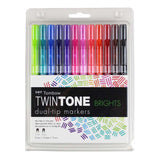 Double-sided marker creates thick or thin lines with two tip choices – broad bullet tip for bold lines or extra-fine tip for detailed, precise lines. Perfect for color-coding and decorating planners, journals, and notebooks. Create fun doodling and lettering styles with a choice of 36 colors. Water-based ink doesn’t bleed through most papers. Durable fiber point tips are long-lasting and maintain shape after use.

Bullet tip 0.8mm; extra-fine tip 0.3mm.&nbsp;