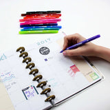 Double-sided marker creates thick or thin lines with two tip choices – broad bullet tip for bold lines or extra-fine tip for detailed, precise lines. Perfect for color-coding and decorating planners, journals, and notebooks. Create fun doodling and lettering styles with a choice of 36 colors. Water-based ink doesn’t bleed through most papers. Durable fiber point tips are long-lasting and maintain shape after use.

Bullet tip 0.8mm; extra-fine tip 0.3mm.&nbsp;