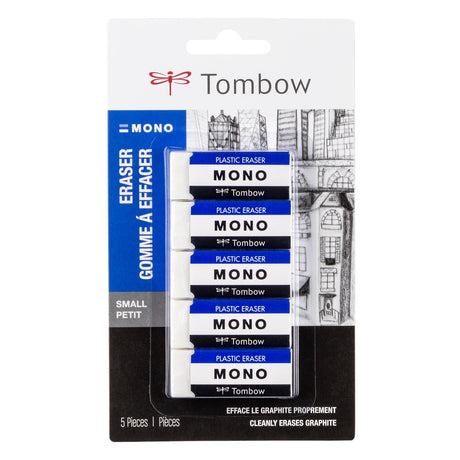 Soft plastic eraser removes marks cleanly with little pressure and no paper damage. Great for school or art.&nbsp;The eraser’s protective paper sleeve features rounded corners to prevent damage to the eraser during use.

5-Pack