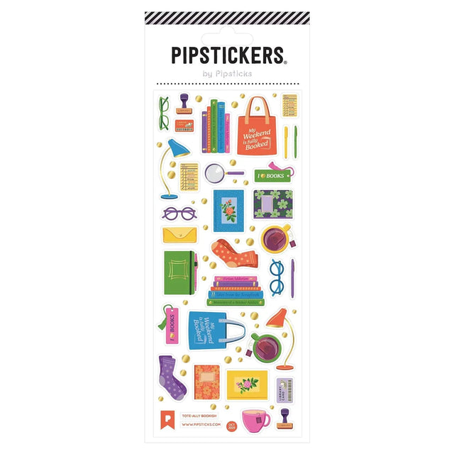PipStickers are the PERFECT gift for the sticker lover in your life - even if it's you! These unique PVC designs with gold foil accents come on a clear backing and cannot be found anywhere else.

Includes one 3" x 7" sheet of Tote-ally Bookish PipStickers and includes the Pipsticks manifesto.