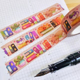 A washi tape inspired by trinket shelves and rainbow books!

Each roll of washi tape is 15mm (approximately 0.59 inches) wide and 10 meters (approximately 10.9 yards) long.