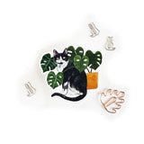 Tuxedo Cat with Monstera Sticker