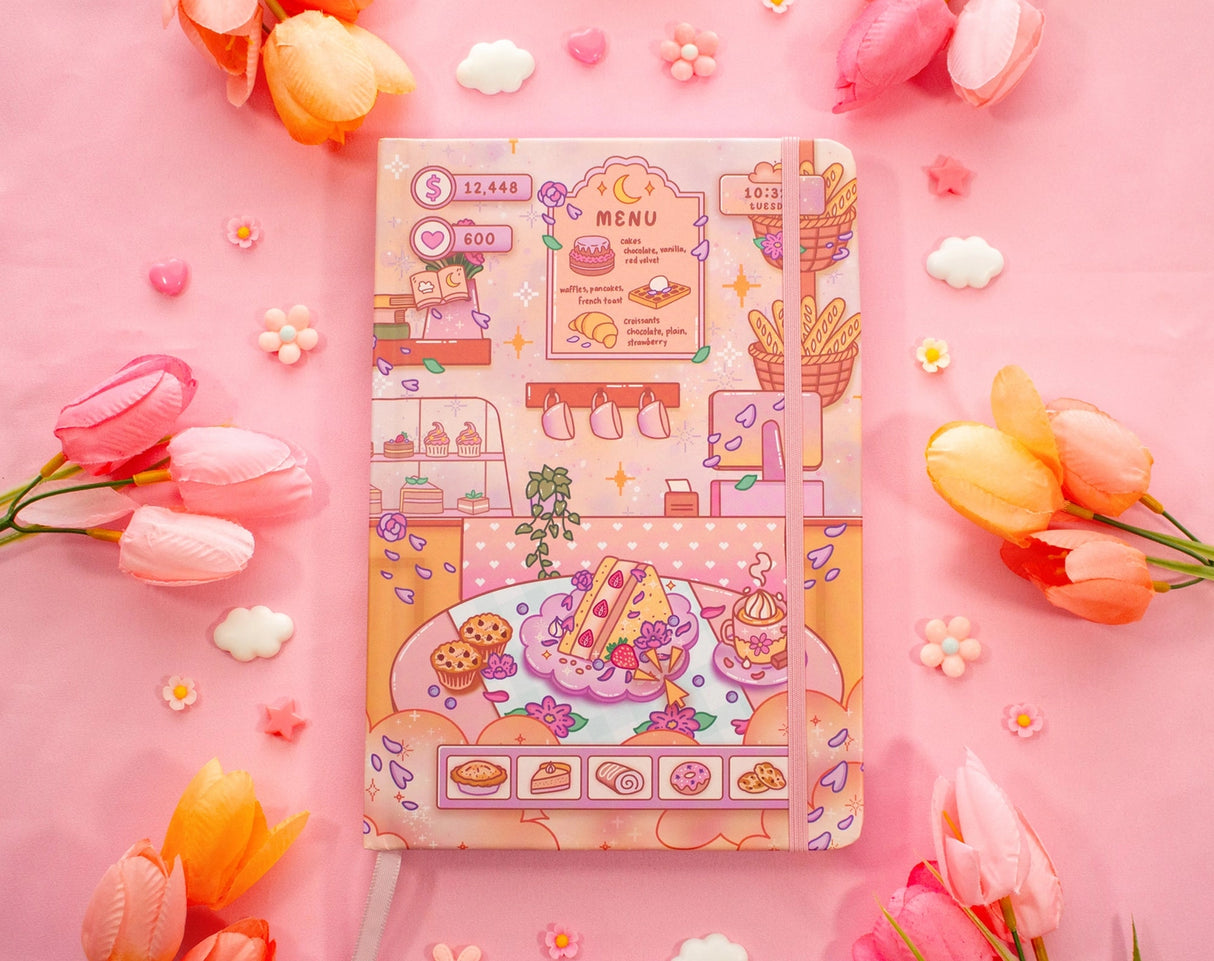 ✧Size &amp; Materials✧

Size: A5 (approximately 5.8 x 8.3 inches)
Smooth hardcover, rounded corners
160 dot grid pages, 140 gsm
Includes ribbon bookmark, elastic band, and back pocket