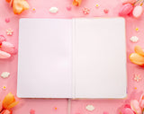 ✧Size &amp; Materials✧

Size: A5 (approximately 5.8 x 8.3 inches)
Smooth hardcover, rounded corners
160 dot grid pages, 140 gsm
Includes ribbon bookmark, elastic band, and back pocket