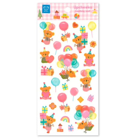 ★up (to rise) + cheek (cheek) + a (one piece) = one smile.
"Upcheeka" is a coined word.
We will bring you illustrations that makes everyone smile and gathers into just one big smile.

A sticker sheet with illustrations of a bear and a hedgehog granting happy birthday wishes to add both adorable and bright touches to your journal pages