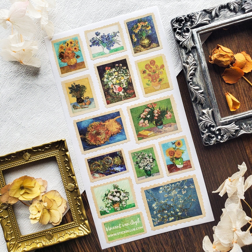 Hoja de pegatinas de flores de Van Gogh