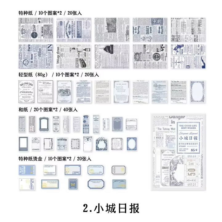 This vintage themed ephemera pack includes over 100 pieces of cute paper materials in different color schemes! Each pack comes with pieces in 5 varying sizes with 2 of each design.

These pieces make great card decoration, collage pieces, or additions to your journal spreads!

4 color schemes: Ivory, Blue, Brown, and Pink
Includes 1 pack of ephemera