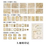 This vintage themed ephemera pack includes over 100 pieces of cute paper materials in different color schemes! Each pack comes with pieces in 5 varying sizes with 2 of each design.

These pieces make great card decoration, collage pieces, or additions to your journal spreads!

4 color schemes: Ivory, Blue, Brown, and Pink
Includes 1 pack of ephemera