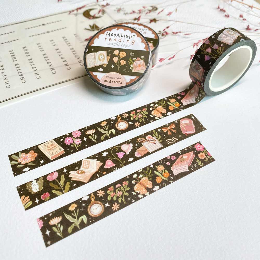 Cinta washi con texto "Lectura a la luz de la luna"
