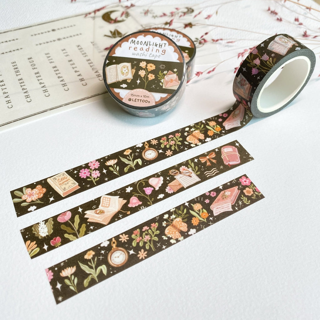 Cinta washi con texto "Lectura a la luz de la luna"