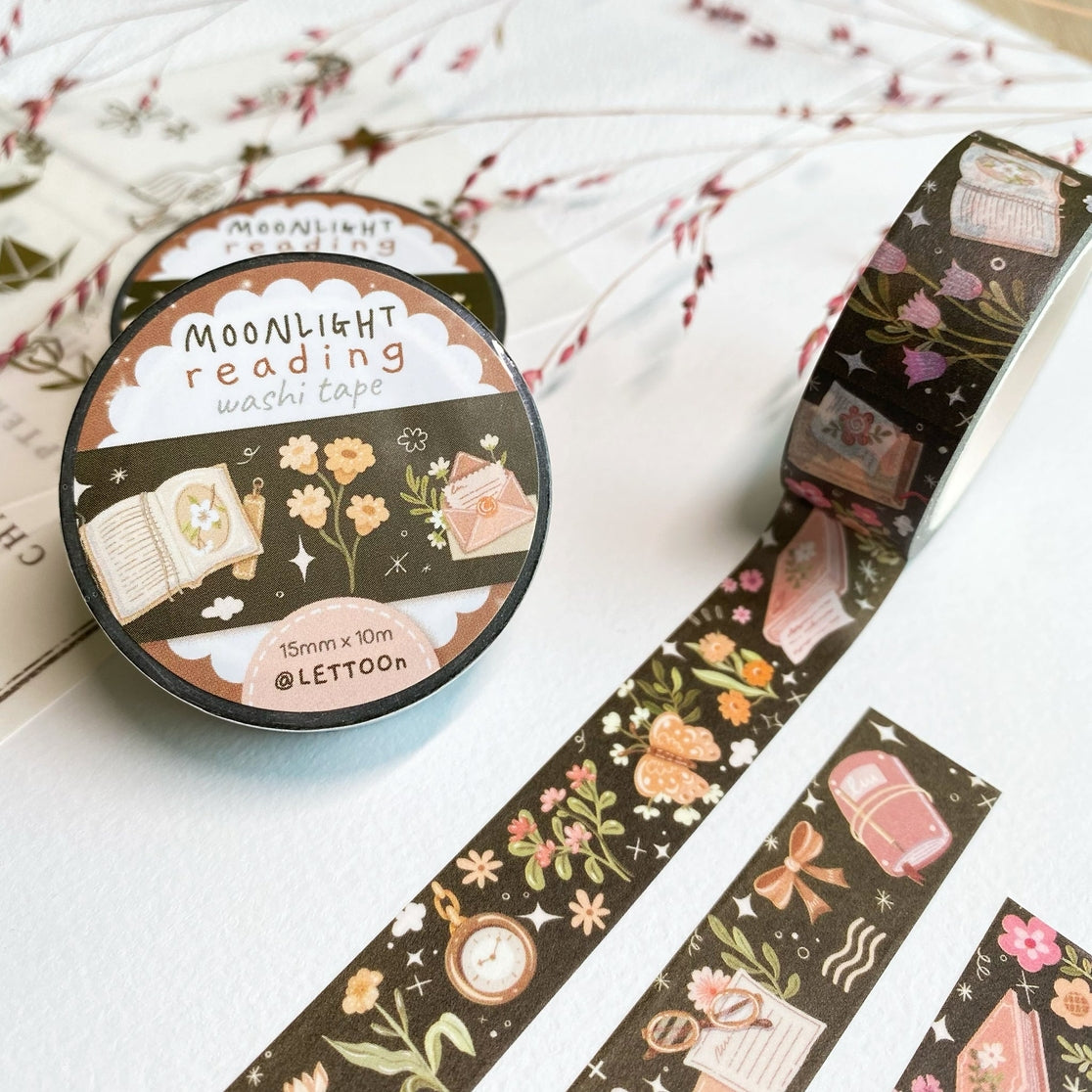 Cinta washi con texto "Lectura a la luz de la luna"