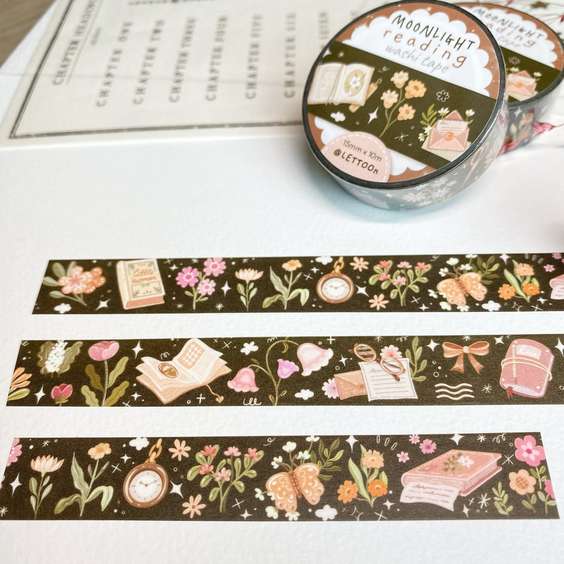Cinta washi con texto "Lectura a la luz de la luna"