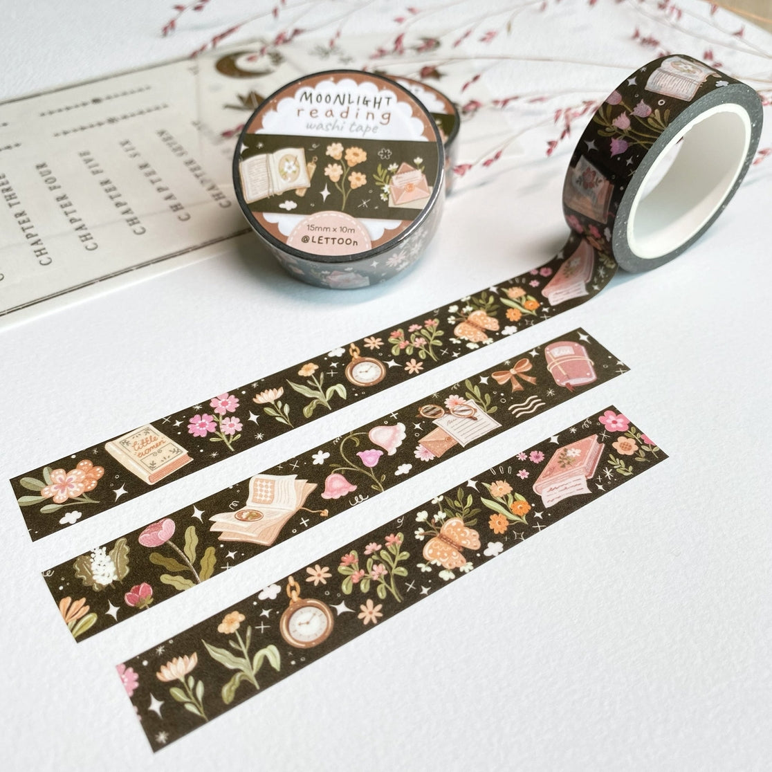 Cinta washi con texto "Lectura a la luz de la luna"