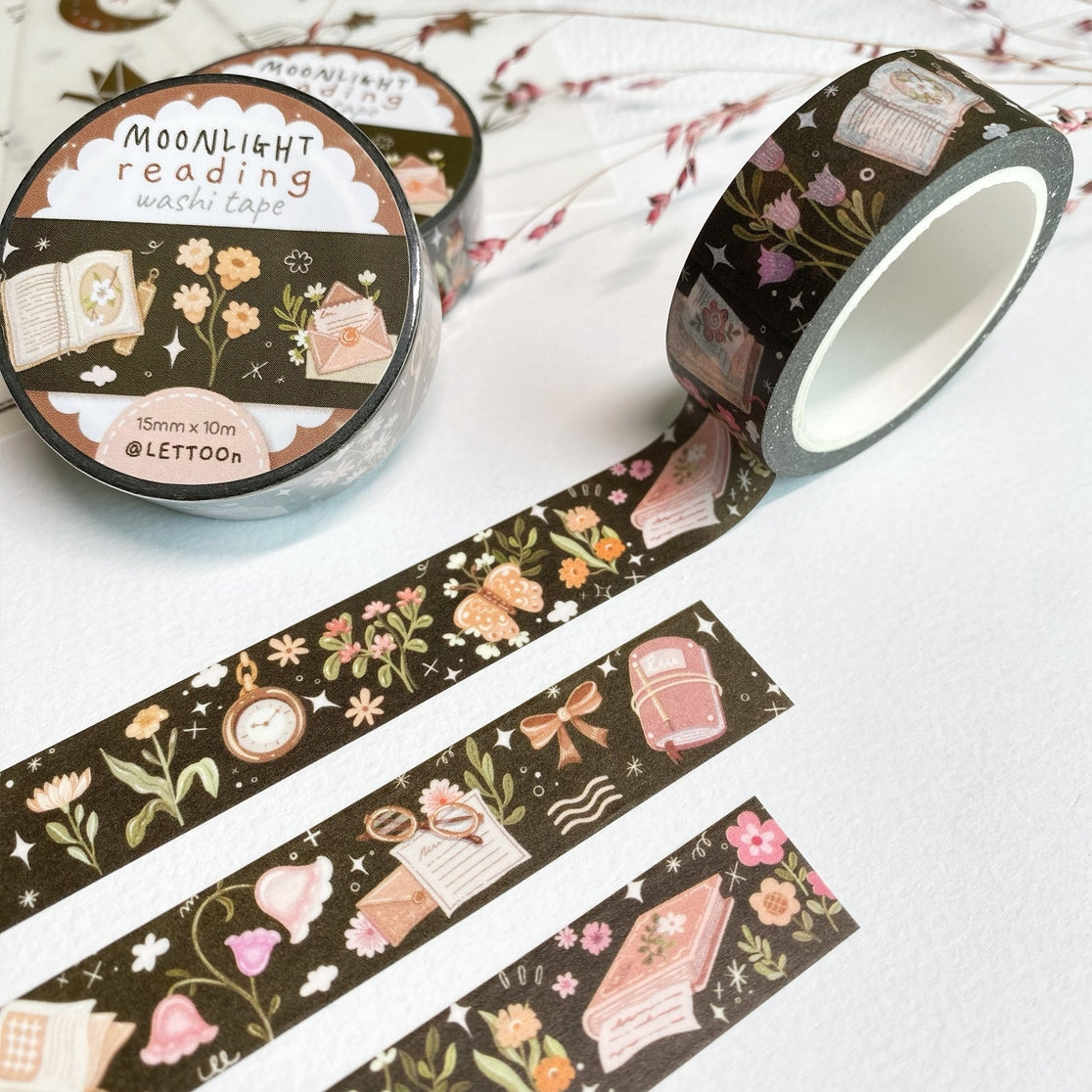 Cinta washi con texto "Lectura a la luz de la luna"