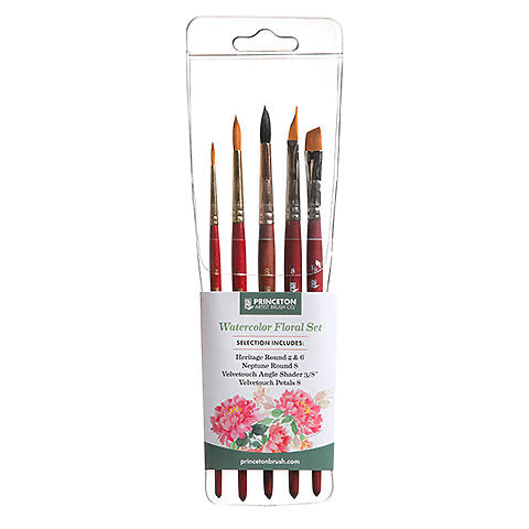 Set de 5 pinceles profesionales con diseño floral en acuarela