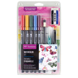Learn to use Tombow Dual Brush Pens to easily create watercolor art with the Tombow Watercolor Set. Includes a pamphlet with helpful tips and all the tools you need to start blending and mixing colors. Each set includes 5 Dual Brush Pens, Medium Water Brush, MONO Drawing Pencil, MONO Twin Permanent Marker, MONO Plastic Eraser, Blending Palette, Watercolor Guide, and Mixing Chart. Dual Brush Pen Colors Included: 885 Warm Red, 993 Chrome Orange, 249 Hunter Green, 526 True Blue, 757 Port Red.