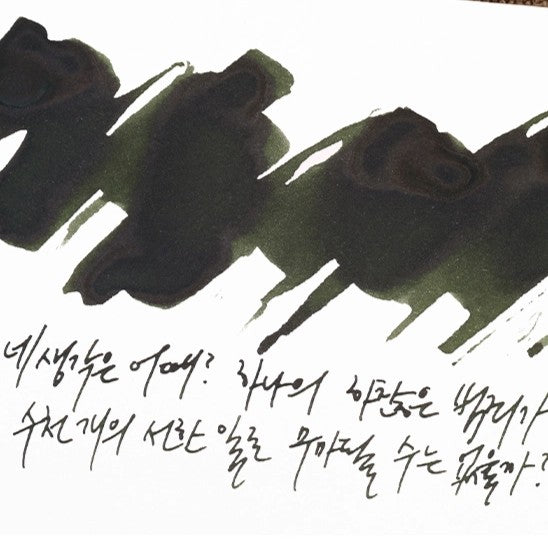 'The Color of Literature' is the project expressing the stories and impressions of literature works with colors, Wearingeul inks illustrate the specific scenes or the atmosphere of novels and poems, Also, some sets represent the main concept of the original stories, giving unqiue exprience following itinerary of the characters in the stories.

A dark, muted green ink with a deep reddish-brown edge, reflecting Raskolnikov's crime committed under his own justification and the guilt that follows.&nbsp;

30ml i