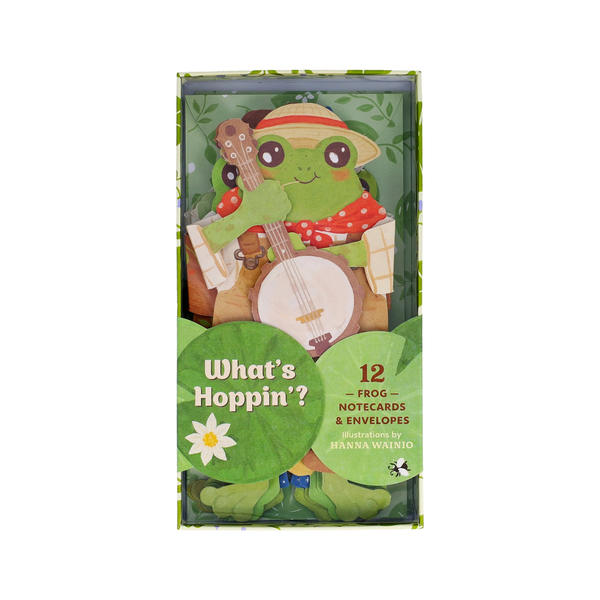 Add some quirky charm to your correspondence with adorable frog-shaped notecards!

These illustrated cards feature four different designs and punny greetings. From a wizard frog to a romantic frog, a bookish toad to a cowboy croaker, each of these playful amphibians will deliver your birthday wishes, congratulations, and cheerful ribbits to friends and family! The stationery set includes 12 die-cut notecards (4 designs repeating) and 12 envelopes.